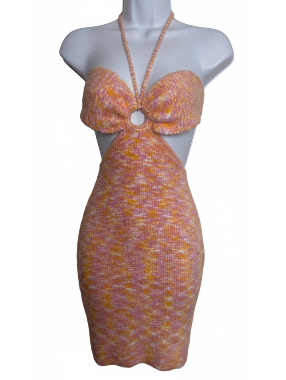 Princess Polly Novah Mini Dress Orange Space-Dye Knit Halter Cutout EUC, 4